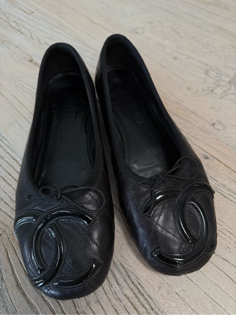 Chanel Cambon Italian Black Leather ballet flats size 37 - Picture 7 of 17